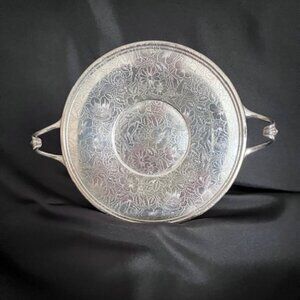 Antique WB Weidlich Bros Silverplate Floral Tapestry 10" Serving Tray